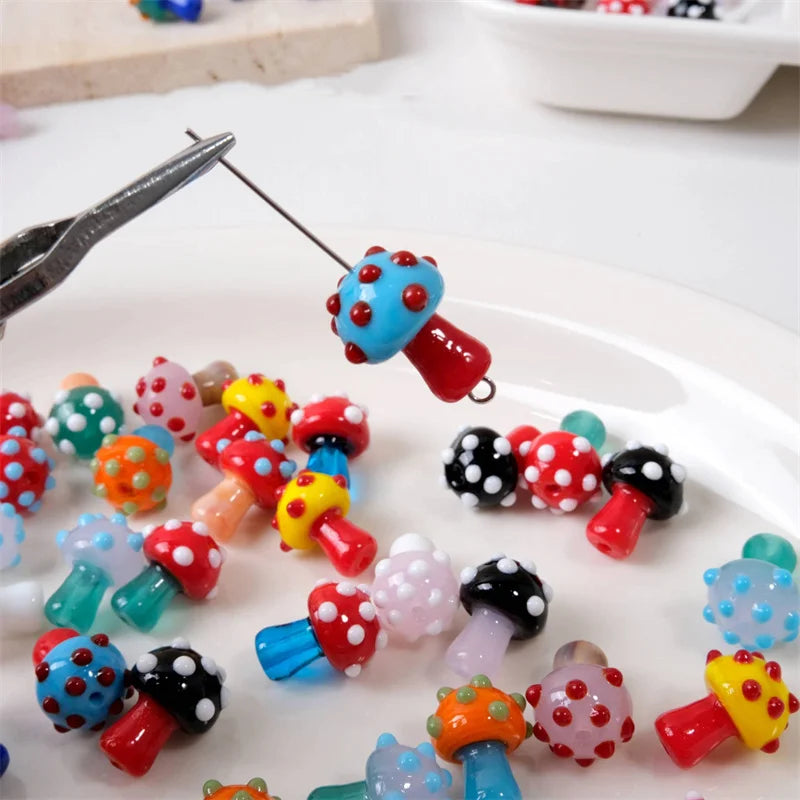 Mini Glass Mushroom Beads